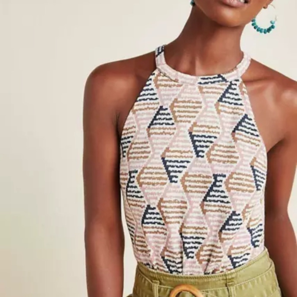 Anthropologie Lindsay Structured Halter Top Size L Multicolor Geometric Trendy